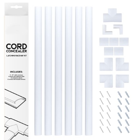 Fleming Supply Cord Concealer Kit - 6 Cable Raceways, Elbows and T Connectors (White) 231832XAV